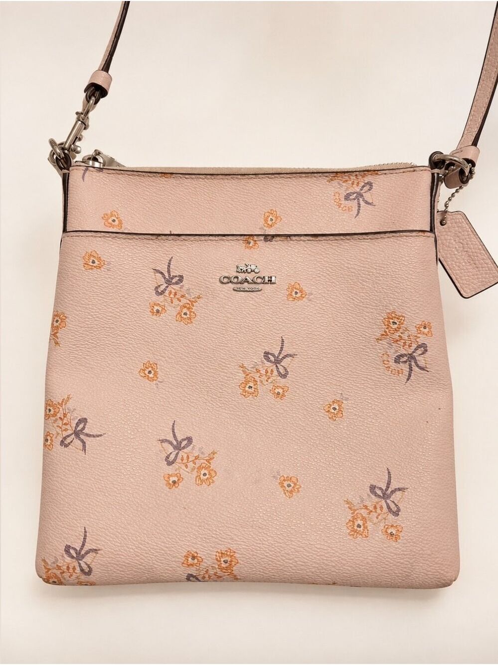 Coach Pink Floral Bow Print Crossbody Bag